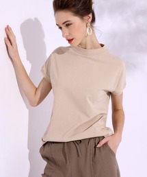 ハイネックススリット入りコットンTシャツ