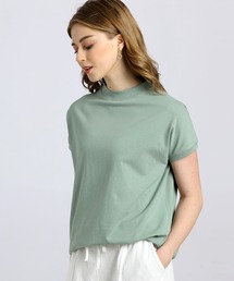 ハイネックススリット入りコットンTシャツ