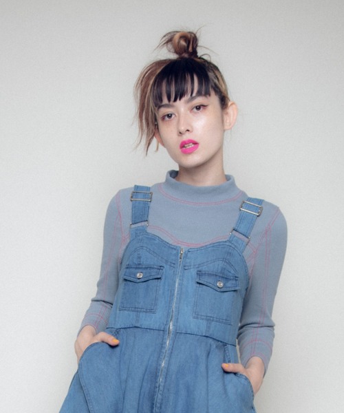 Candy Stripper（キャンディストリッパー）の「BICOLOR STITCH RIB トップス（Tシャツ/カットソー・レディース・ブラック/アイボリー/ブルー・2）」の9枚目の写真