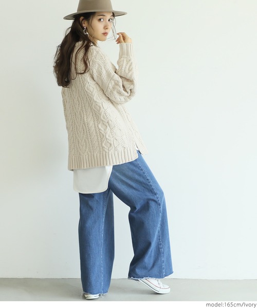 coca（coca）（コカ）の「ウールミックスケーブルニット（ニット/セーター・レディース・ベージュ/アイボリー・ONE SIZE/M/S）」の6枚目の写真