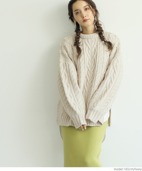 coca（coca）（コカ）の「ウールミックスケーブルニット（ニット/セーター・レディース・ベージュ/アイボリー・ONE SIZE/M/S）」の7枚目の写真