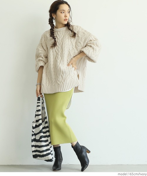 coca（coca）（コカ）の「ウールミックスケーブルニット（ニット/セーター・レディース・ベージュ/アイボリー・ONE SIZE/M/S）」の8枚目の写真