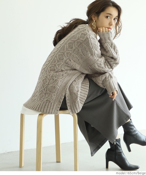 coca（coca）（コカ）の「ウールミックスケーブルニット（ニット/セーター・レディース・ベージュ/アイボリー・ONE SIZE/M/S）」の9枚目の写真