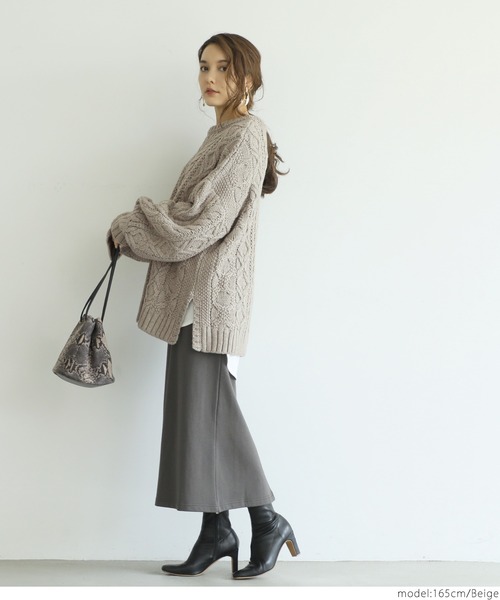 coca（coca）（コカ）の「ウールミックスケーブルニット（ニット/セーター・レディース・ベージュ/アイボリー・ONE SIZE/M/S）」の10枚目の写真