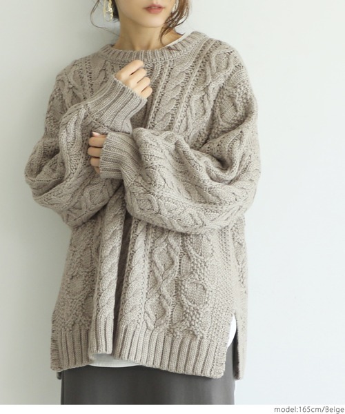 coca（coca）（コカ）の「ウールミックスケーブルニット（ニット/セーター・レディース・ベージュ/アイボリー・ONE SIZE/M/S）」の12枚目の写真