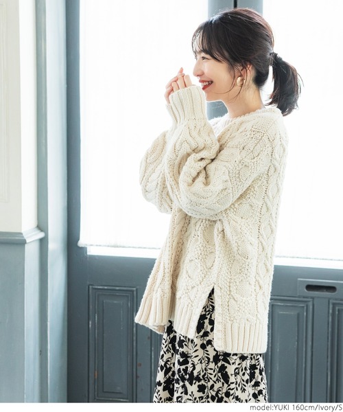 coca（coca）（コカ）の「ウールミックスケーブルニット（ニット/セーター・レディース・ベージュ/アイボリー・ONE SIZE/M/S）」の16枚目の写真