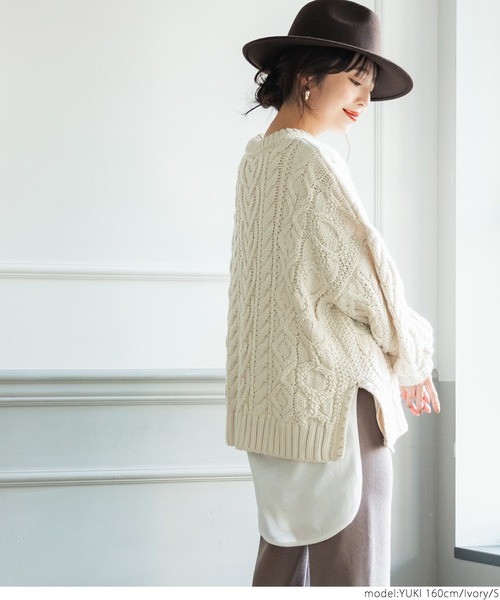 coca（coca）（コカ）の「ウールミックスケーブルニット（ニット/セーター・レディース・ベージュ/アイボリー・ONE SIZE/M/S）」の18枚目の写真