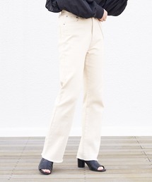 Chico ベージュ ストレートデニム 2サイズ展開】ミッドウエストストレートワイドデニム（デニム