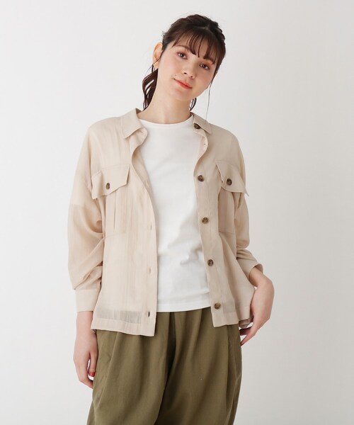 Cutie Blonde（キューティーブロンド）の「◆【S-L】シアー胸ポケットシャツ（シャツ/ブラウス・レディース・オフホワイト/カーキ/ライトベージュ・01/02/03）」の2枚目の写真