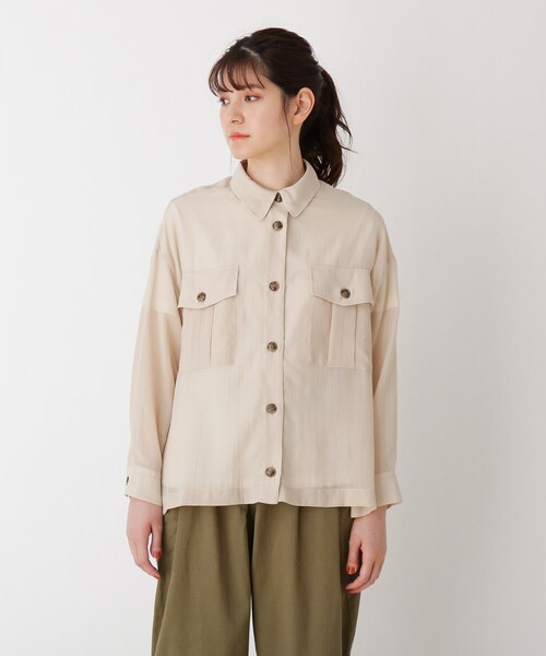 Cutie Blonde（キューティーブロンド）の「◆【S-L】シアー胸ポケットシャツ（シャツ/ブラウス・レディース・オフホワイト/カーキ/ライトベージュ・01/02/03）」の10枚目の写真