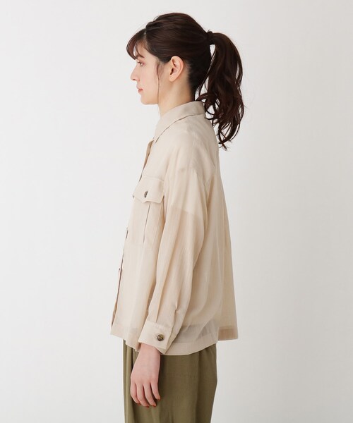 Cutie Blonde（キューティーブロンド）の「◆【S-L】シアー胸ポケットシャツ（シャツ/ブラウス・レディース・オフホワイト/カーキ/ライトベージュ・01/02/03）」の4枚目の写真