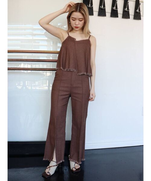 MURUA(ムルーア)の「ラフフリンジSET UP(つなぎ/オールインワン・レディース・ベージュ/ブラウン・1/2)」の9枚目の写真