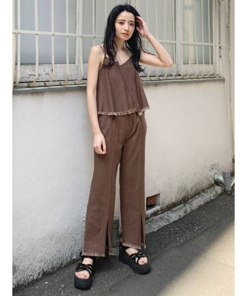 MURUA(ムルーア)の「ラフフリンジSET UP(つなぎ/オールインワン・レディース・ベージュ/ブラウン・1/2)」の6枚目の写真