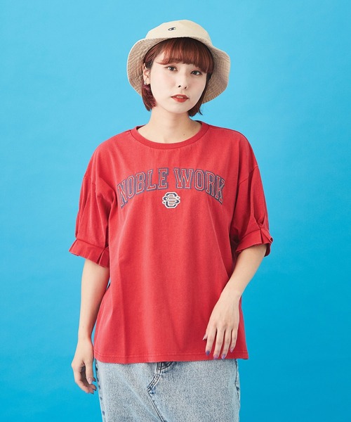CUBE SUGAR（キューブシュガー）の「OE天竺 パウダー加工 袖タック Tシャツ（Tシャツ/カットソー・レディース・チャコールグレー/ホワイト/レッド・M）」の3枚目の写真