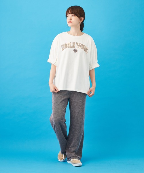 CUBE SUGAR（キューブシュガー）の「OE天竺 パウダー加工 袖タック Tシャツ（Tシャツ/カットソー・レディース・チャコールグレー/ホワイト/レッド・M）」の7枚目の写真