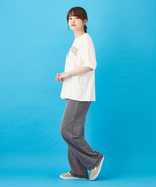 CUBE SUGAR（キューブシュガー）の「OE天竺 パウダー加工 袖タック Tシャツ（Tシャツ/カットソー・レディース・チャコールグレー/ホワイト/レッド・M）」の8枚目の写真