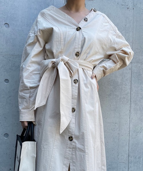 SPIRALGIRL（スパイラルガール）の「フロントボタンワンピース（ワンピース・レディース・ベージュ/オフホワイト/グリーン・FREE）」の10枚目の写真