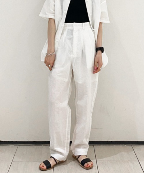 CIAOPANIC（チャオパニック）の「リネンセミワイドカラーパンツ（その他パンツ・レディース・ブラック/ピンク/グリーン/アイボリー・SMALL/MEDIUM）」の2枚目の写真