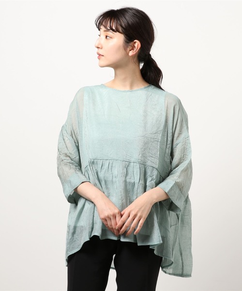 Bou Jeloud（ブージュルード）の「シアーギャザーフレアブラウス（シャツ/ブラウス・レディース・ベージュ/グレー/オフホワイト/サックスブルー・FREE）」の4枚目の写真