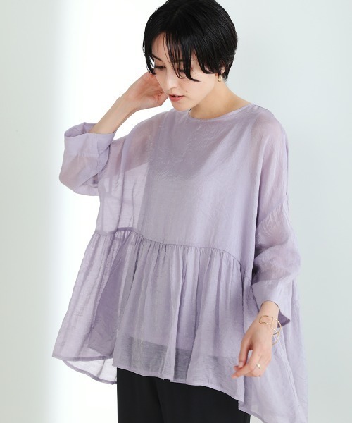 Bou Jeloud（ブージュルード）の「シアーギャザーフレアブラウス（シャツ/ブラウス・レディース・ベージュ/グレー/オフホワイト/サックスブルー・FREE）」の12枚目の写真