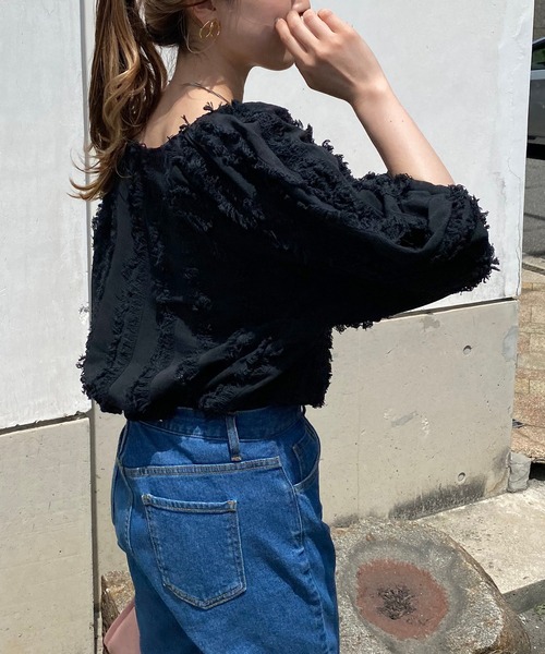 CAPRICIEUX LE'MAGE(カプリシューレマージュ)の「フリンジブラウス(シャツ/ブラウス・レディース・ホワイト/ブラック・FREE)」の9枚目の写真