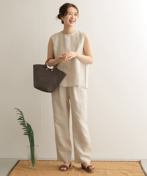 URBAN RESEARCH DOORS（アーバンリサーチドアーズ）の「リネンストライプイージーパンツ（その他パンツ・レディース・ブラック/ベージュ系その他・ONE）」の5枚目の写真