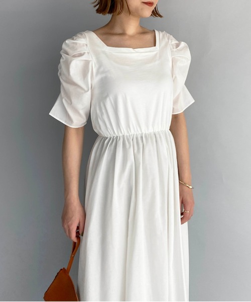 セール】肩ギャザー布帛切替ワンピース（ワンピース）｜PICCIN