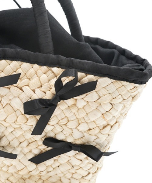 flower（フラワー）の「ナチュラルリボンバッグ（かごバッグ・レディース・ブラック・FREE）」の9枚目の写真