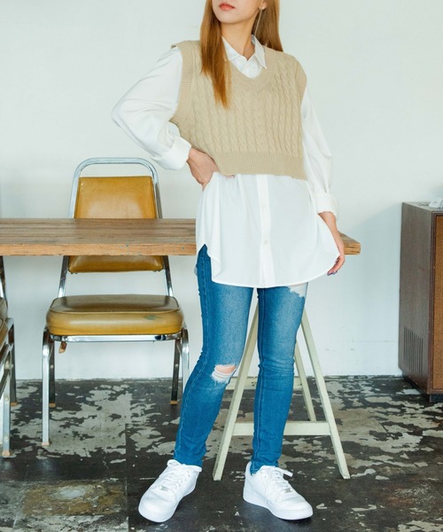 WEGO（ウィゴー）の「WEGO/ケーブルショートニットベスト（ベスト・レディース・ブラック/ベージュ/グリーン/キナリ・FREE）」の19枚目の写真