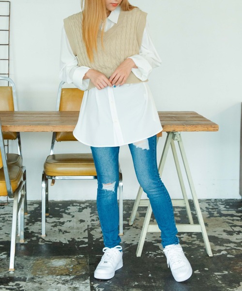 WEGO（ウィゴー）の「WEGO/ケーブルショートニットベスト（ベスト・レディース・ブラック/ベージュ/グリーン/キナリ・FREE）」の5枚目の写真