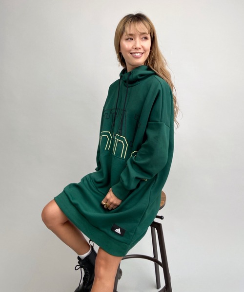 送料込 Adidas アディダス ビッグシルエット フロントロゴパーカーワンピース Bg434 激安ブランド