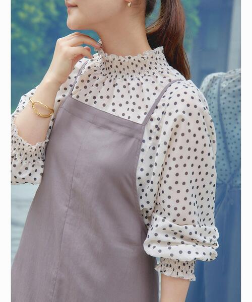 green label relaxing(グリーンレーベルリラクシング)の「ドット ギャザー ブラウス(シャツ/ブラウス・レディース・ブラック/ベージュ・FREE)」の6枚目の写真