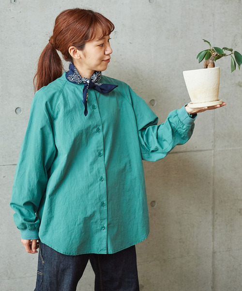 PAR ICI KLASSISK(パーリッシィクラシスク)の「フィンクスブロード伊吹染め 袖リブブラウス (セットアップ対応)(シャツ/ブラウス・レディース・グリーン/アイボリー/レッド・FREE)」の5枚目の写真