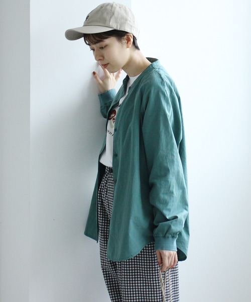 PAR ICI KLASSISK(パーリッシィクラシスク)の「フィンクスブロード伊吹染め 袖リブブラウス (セットアップ対応)(シャツ/ブラウス・レディース・グリーン/アイボリー/レッド・FREE)」の18枚目の写真