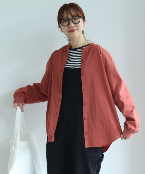 PAR ICI KLASSISK(パーリッシィクラシスク)の「フィンクスブロード伊吹染め 袖リブブラウス (セットアップ対応)(シャツ/ブラウス・レディース・グリーン/アイボリー/レッド・FREE)」の7枚目の写真