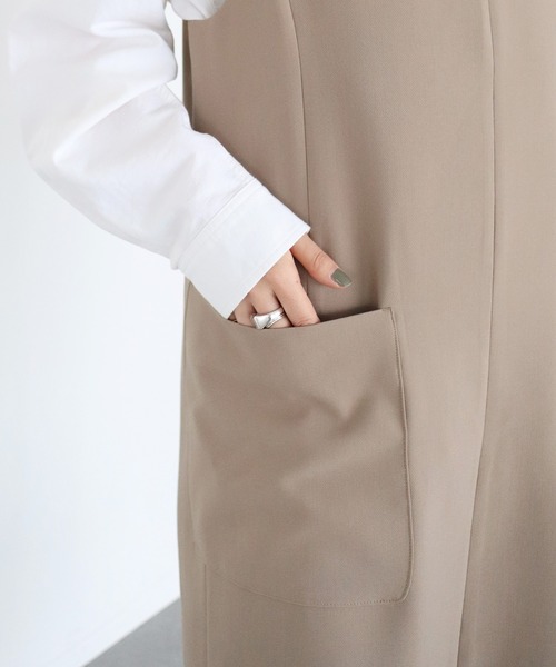 AMERICAN HOLIC（アメリカンホリック）の「VネックWポケットワンピース（ジャンパースカート・レディース・ブラック/モカ・L/M）」の5枚目の写真