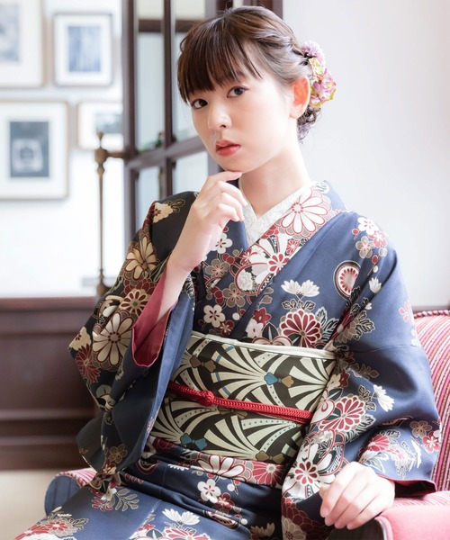 kimonomachi(キモノマチ)の「レディース 洗える着物2点セット(袷着物+京袋帯) M/L KIMONOMACHI オリジナル ミモザシリーズ 小紋 福袋(着物・レディース・ライトグレー/ブラック/ネイビー/ブラック×グレー/ピンクベージュ/ブラック×レッド/ブルーグリーン/グレイッシュベージュ/グレイッシュブルー/ライトパープル/ダークパープル/ダークブラウン・M/L)」の8枚目の写真