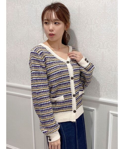 dazzlin（ダズリン）の「ツイードミドルカーディガン（カーディガン/ボレロ・レディース・ベージュ/パープル・FREE）」の2枚目の写真