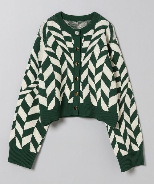 JEANASIS（ジーナシス）の「7Gウェーブチェッカーショートカーディガン/264385（カーディガン/ボレロ・レディース・ブラック系その他/グリーン系その他・FREE）」の2枚目の写真