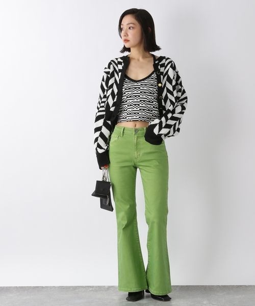 JEANASIS（ジーナシス）の「7Gウェーブチェッカーショートカーディガン/264385（カーディガン/ボレロ・レディース・ブラック系その他/グリーン系その他・FREE）」の4枚目の写真