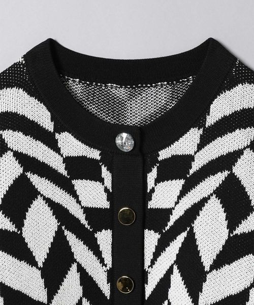 JEANASIS（ジーナシス）の「7Gウェーブチェッカーショートカーディガン/264385（カーディガン/ボレロ・レディース・ブラック系その他/グリーン系その他・FREE）」の6枚目の写真