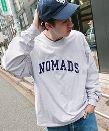MONO-MART | ビッグシルエット ナイロン/サテン刺繍カレッジロゴ 長袖Tシャツ/オーバーサイズカットソー(Tシャツ/カットソー)