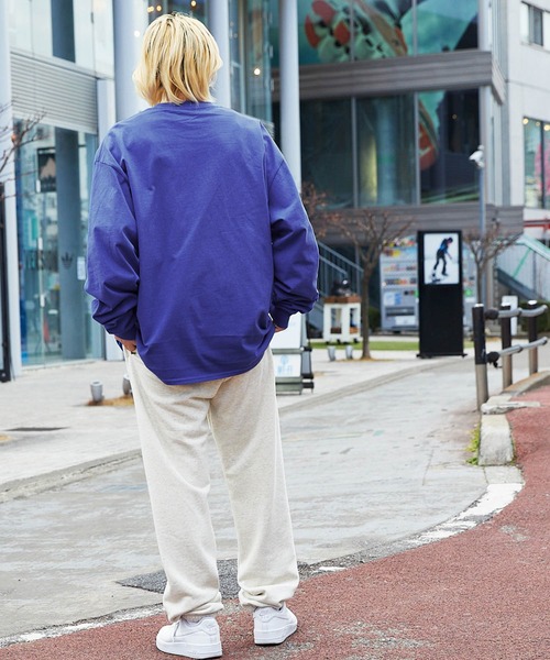 ビッグシルエット ナイロン/サテン刺繍カレッジロゴ 長袖Tシャツ