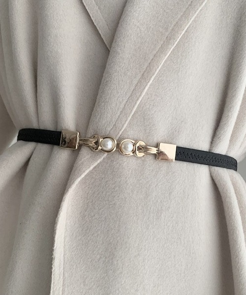 VIBGYOR Women（ヴィブジョー　ウィメン）の「【float】パール ゴム シンプル デザイン ベルト（ベルト・レディース・ブラック/ベージュ/ブラウン・FREE）」の2枚目の写真