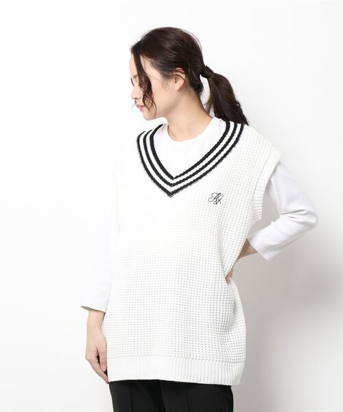 ANDGEEBEE（アンジービー）の「UNISEX ラインニットベスト（ベスト・レディース・ネイビー/ホワイト・MEDIUM）」の16枚目の写真