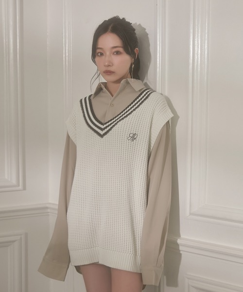 ANDGEEBEE（アンジービー）の「UNISEX ラインニットベスト（ベスト・レディース・ネイビー/ホワイト・MEDIUM）」の5枚目の写真