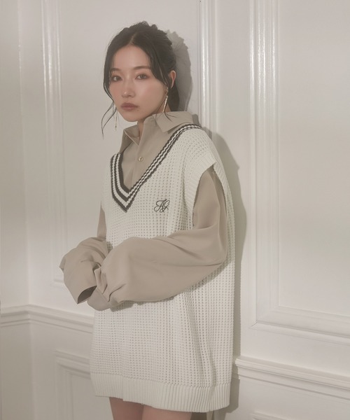 ANDGEEBEE（アンジービー）の「UNISEX ラインニットベスト（ベスト・レディース・ネイビー/ホワイト・MEDIUM）」の8枚目の写真