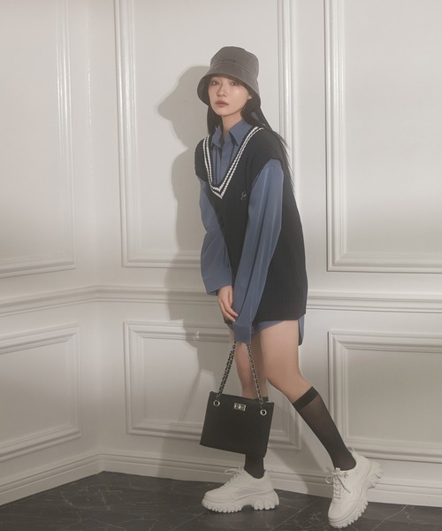 ANDGEEBEE（アンジービー）の「UNISEX ラインニットベスト（ベスト・レディース・ネイビー/ホワイト・MEDIUM）」の22枚目の写真