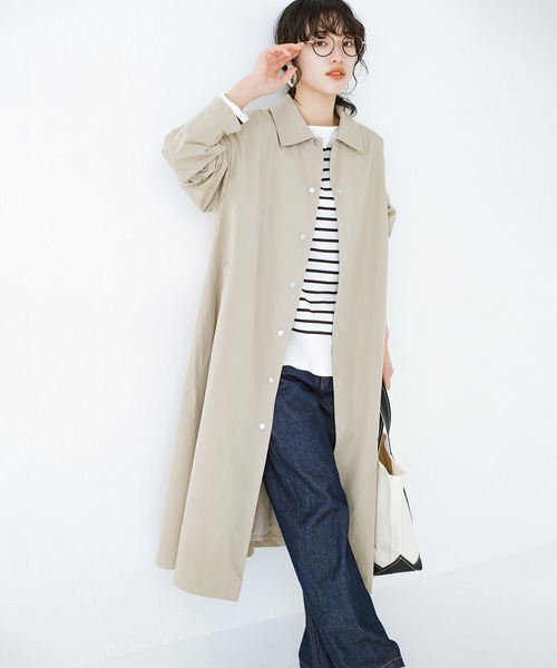 haco!（ハコ）の「今こそ見直す春の定番！カジュアルさと大人っぽさの共存を図る！　軽やかに羽織ってかっこいいステンカラーコートby who made me（ステンカラーコート・レディース・ベージュ・SMALL/MEDIUM/LARGE/X-LARGE）」の4枚目の写真