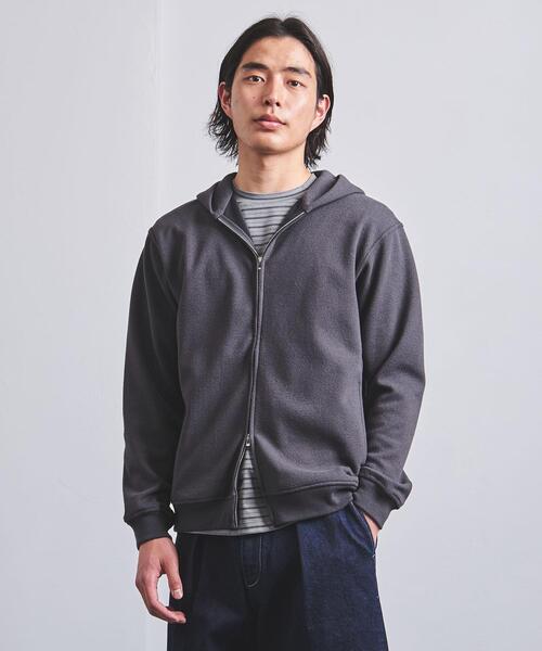 UNITED ARROWS(ユナイテッドアローズ)の「<UNITED ARROWS> ブークレ ジップ フーディ(パーカー・メンズ・ダークブラウン/ベージュ/ライム/ダークグレー・S/M/L/XL)」の2枚目の写真